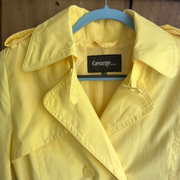 GEORGE Yellow Double-Breasted Trench Coat Belted Cotton Windbreaker Jacket L - Picture 7 of 17